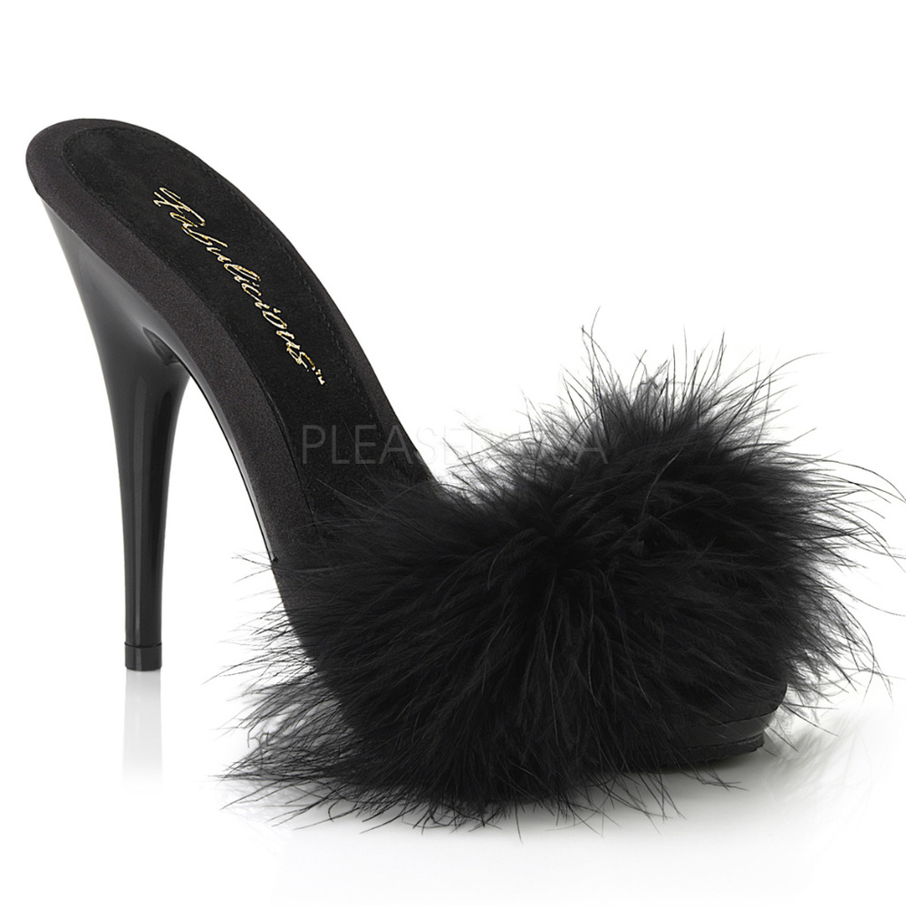 Marabou Fur Slide On Mules High Heel Shoes